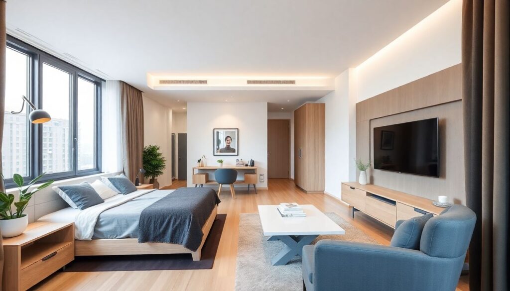 Идеи зонирования комнаты на спальню и гостиную - иллюстрация