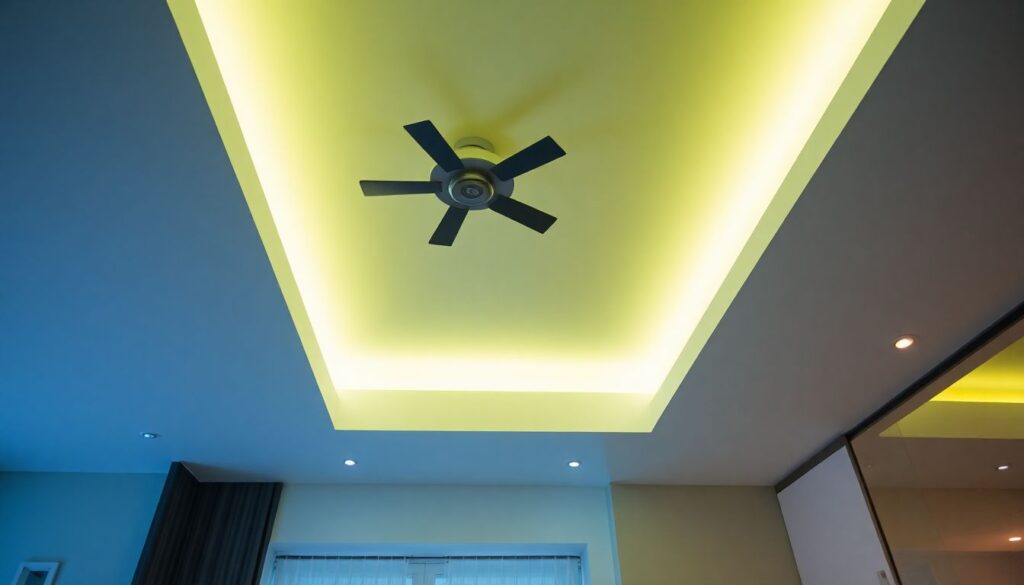 Монтаж двухуровневого потолка из гипсокартона с подсветкой - иллюстрация