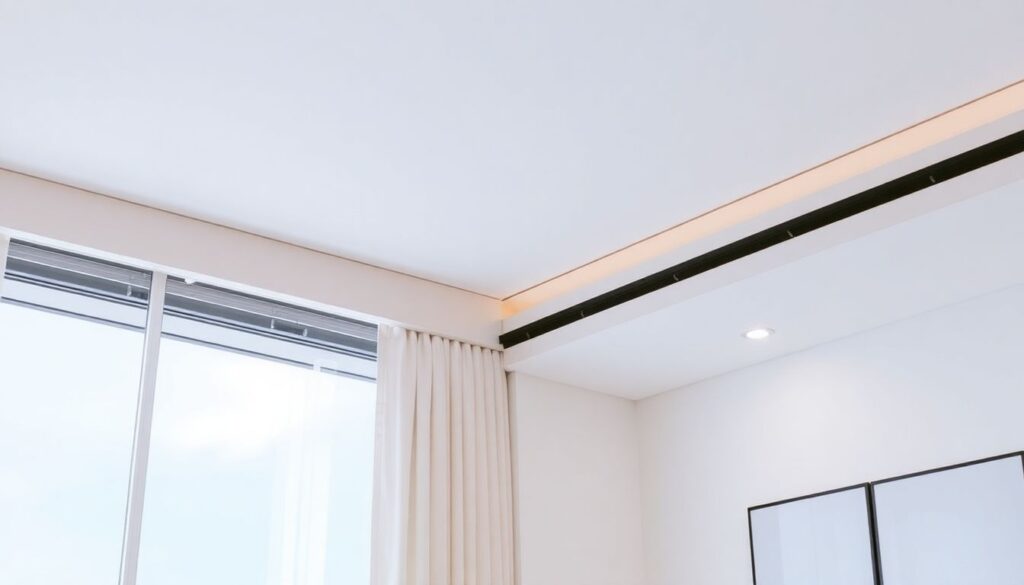 Скрытый карниз для штор в натяжном потолке: монтаж и подсветка - иллюстрация