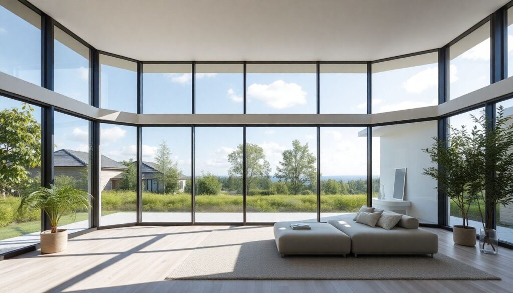 Проекты одноэтажных домов с панорамными окнами и вторым светом - иллюстрация