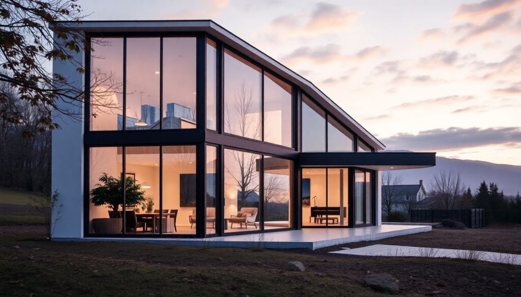 Проекты одноэтажных домов с панорамными окнами и вторым светом - иллюстрация