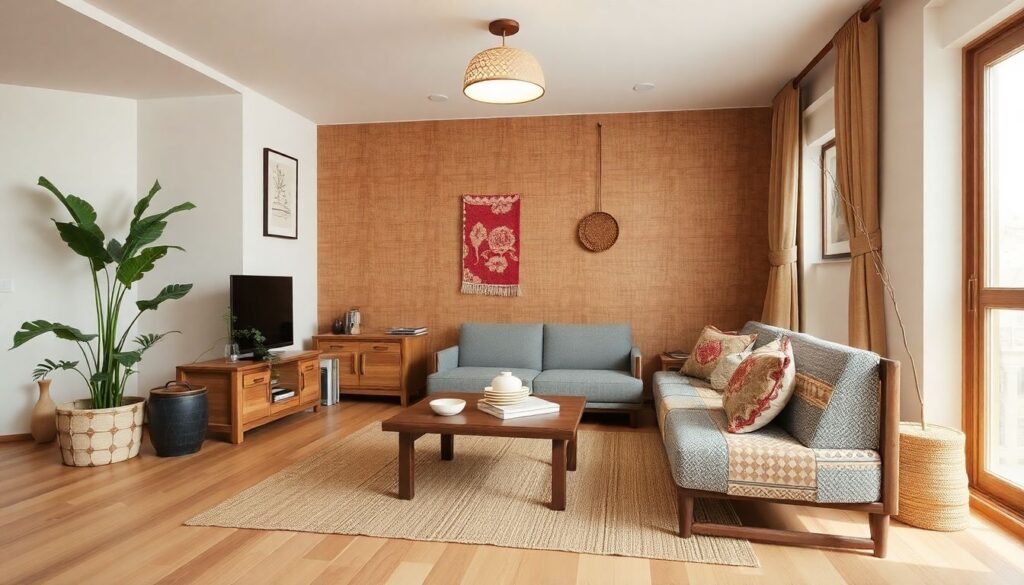 Дизайн интерьера в стиле джапанди (japandi) - иллюстрация