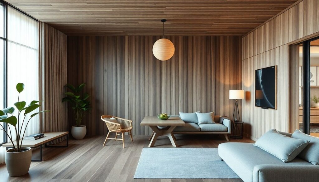 Дизайн интерьера в стиле джапанди (japandi) - иллюстрация