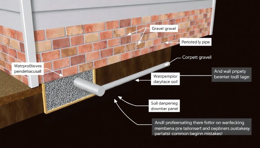 Устройство пристенного дренажа для защиты фундамента - иллюстрация