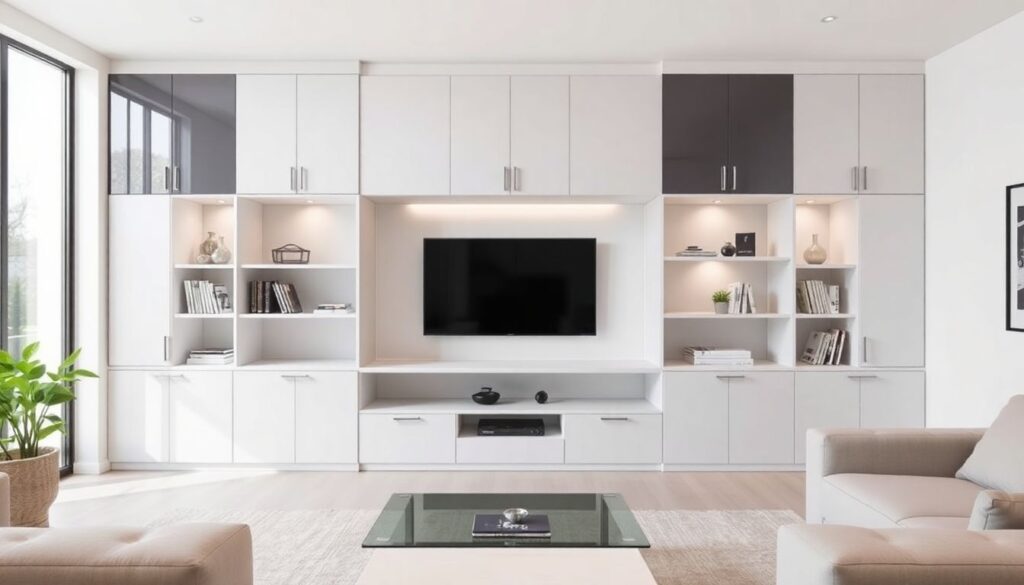 Идеи для оформления стены с телевизором в гостиной - иллюстрация