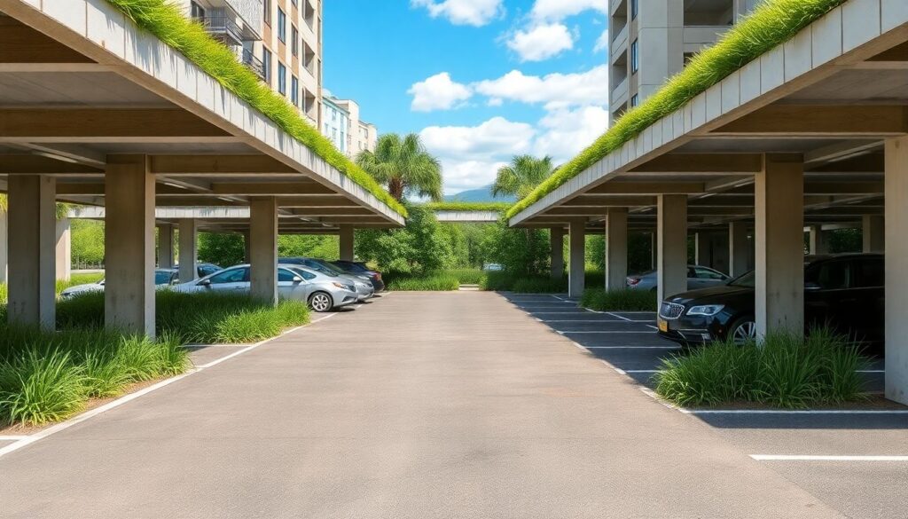 Устройство зеленой парковки на участке (экопарковка) - иллюстрация