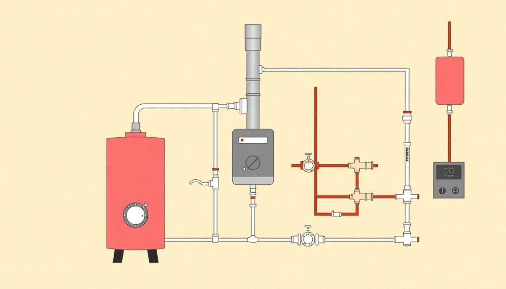 Схема обвязки твердотопливного котла с теплоаккумулятором - иллюстрация