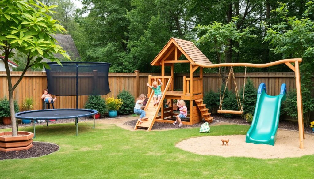 Обустройство игровой зоны для детей на загородном участке - иллюстрация