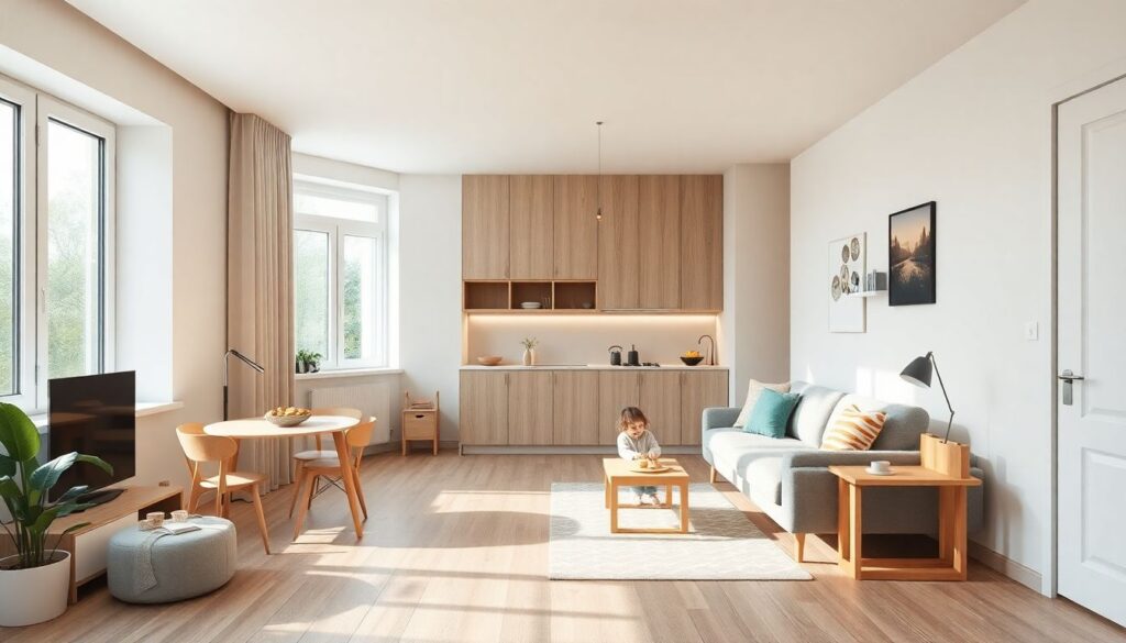 Дизайн однокомнатной квартиры для семьи с ребенком - иллюстрация