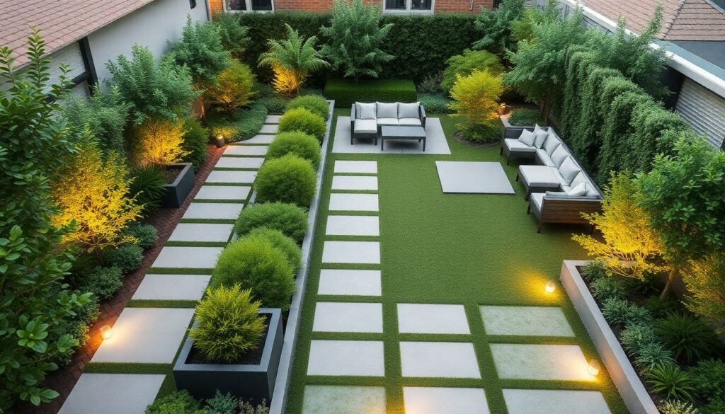 Ландшафтный дизайн маленького и узкого участка - иллюстрация